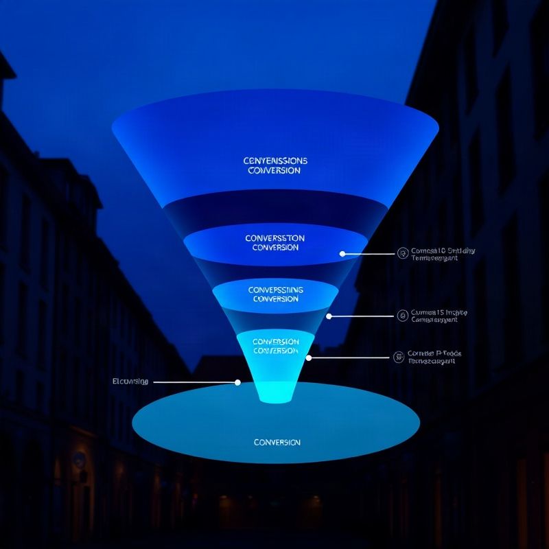 Diagrama de embudo en tonos índigo y azul eléctrico